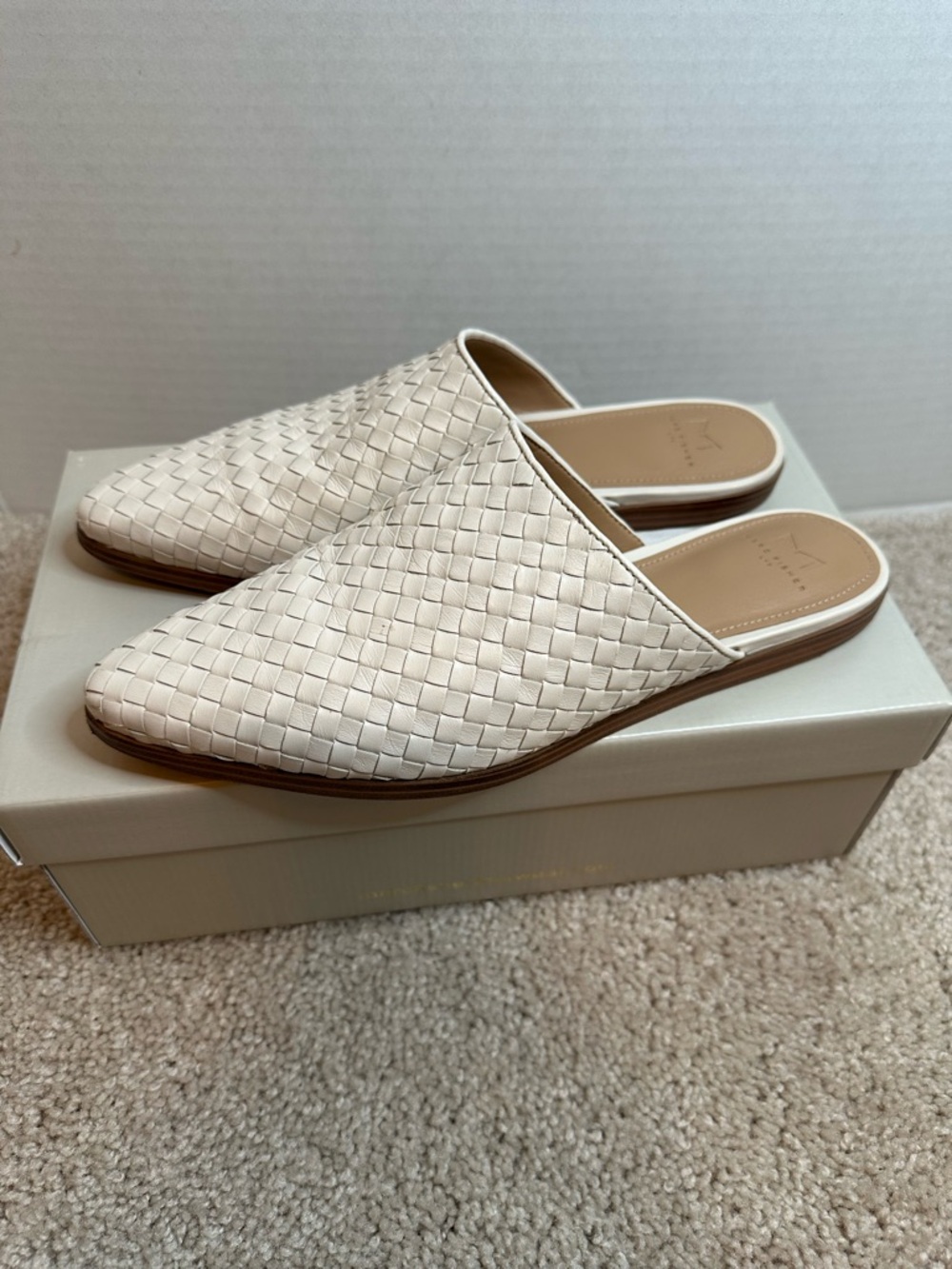 Marc Fisher Cream Woven Leather Slip-On Mules, size 8.5, pre loved